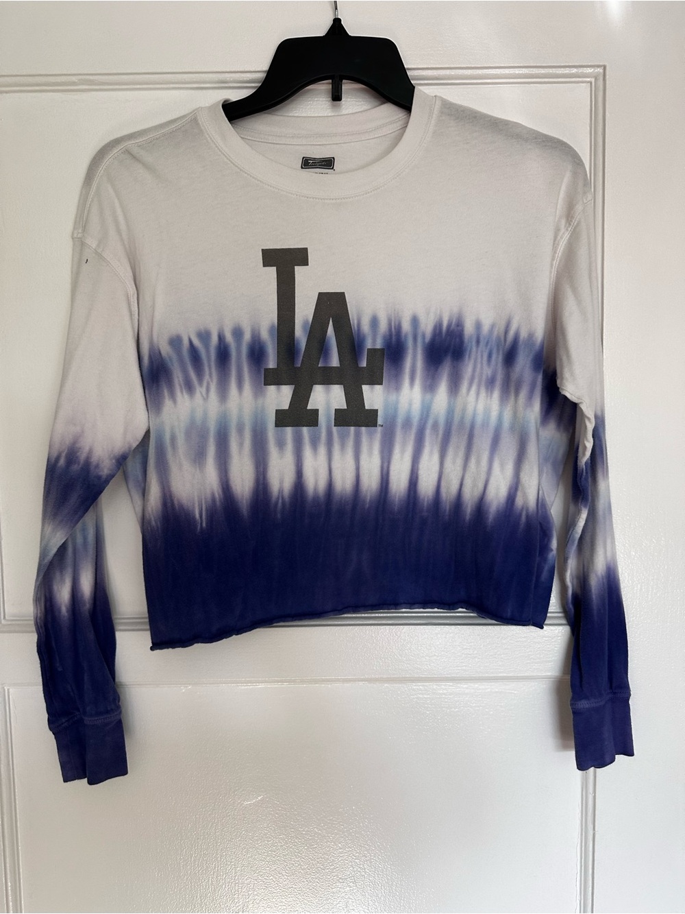LA Tie-Dye Long Sleeve Crop Top - White & Blue